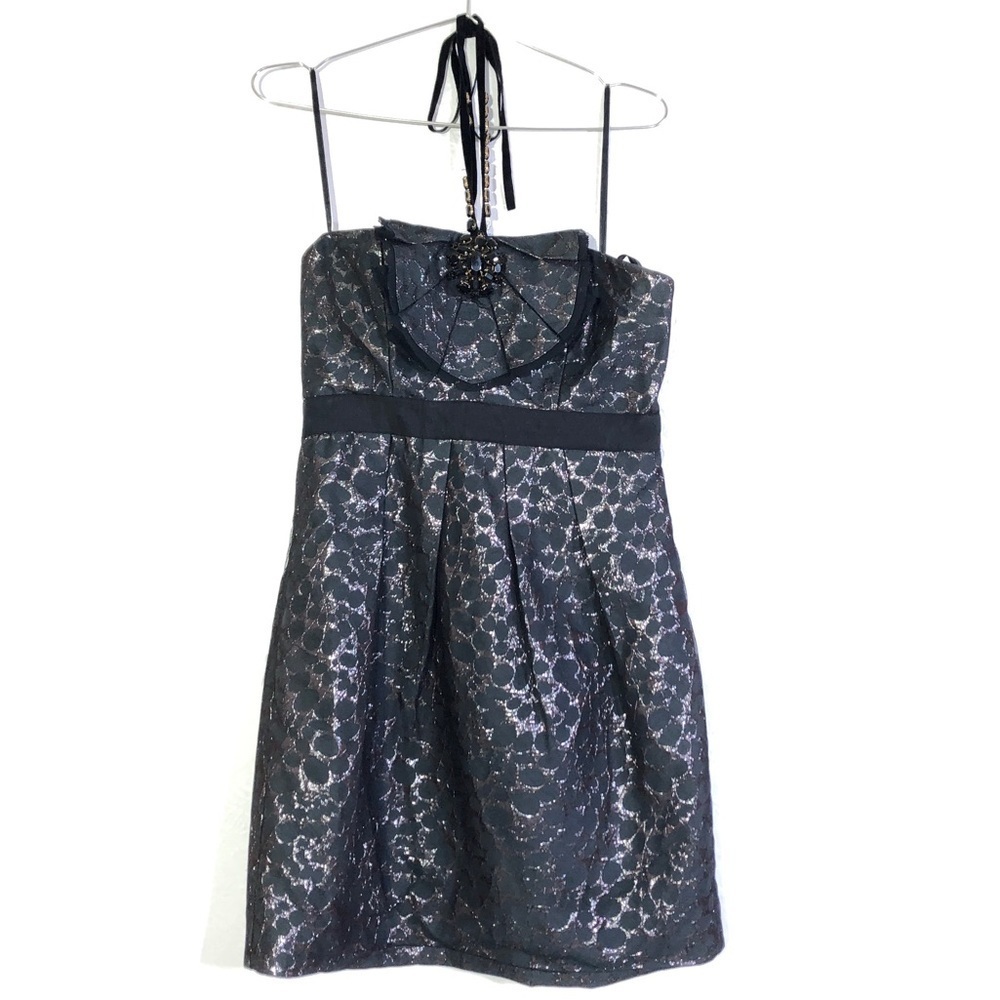 BCBG Max Azria Black Champagne Jeweled Ruffle Dress 08